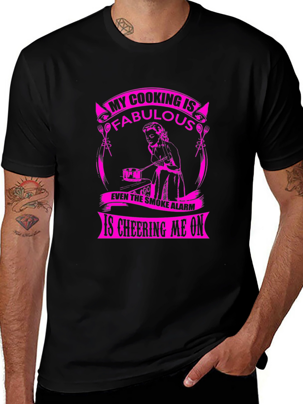 Funny Cooking Fabulous Smoke Alarm Mens Black T-Shirt