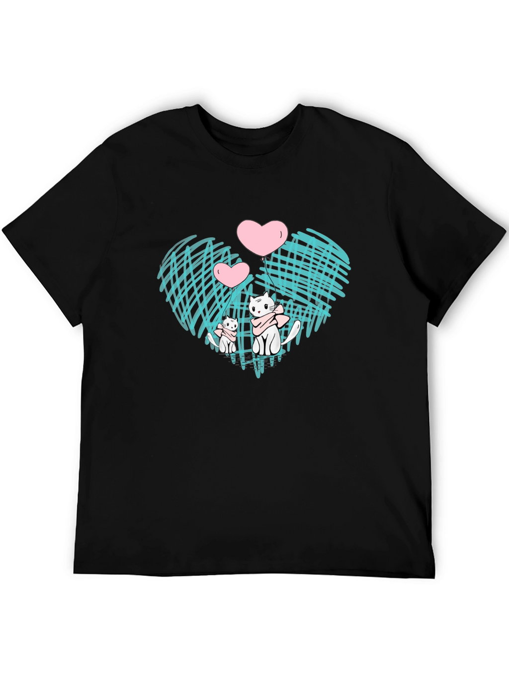 Cute Cats Heart Graphic Black Tee
