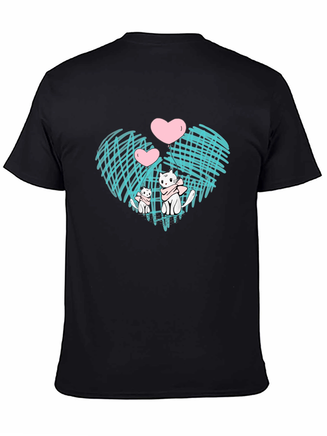 Cute Cats Heart Graphic Black Tee