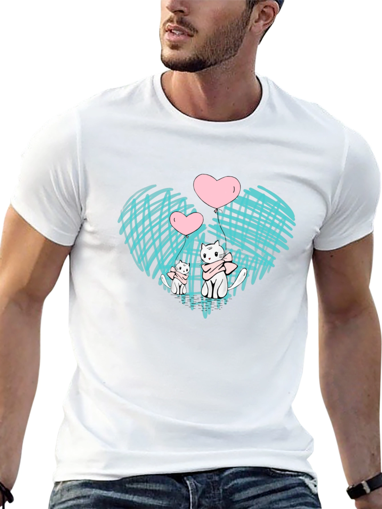 Cute Cats Heart Graphic Black Tee
