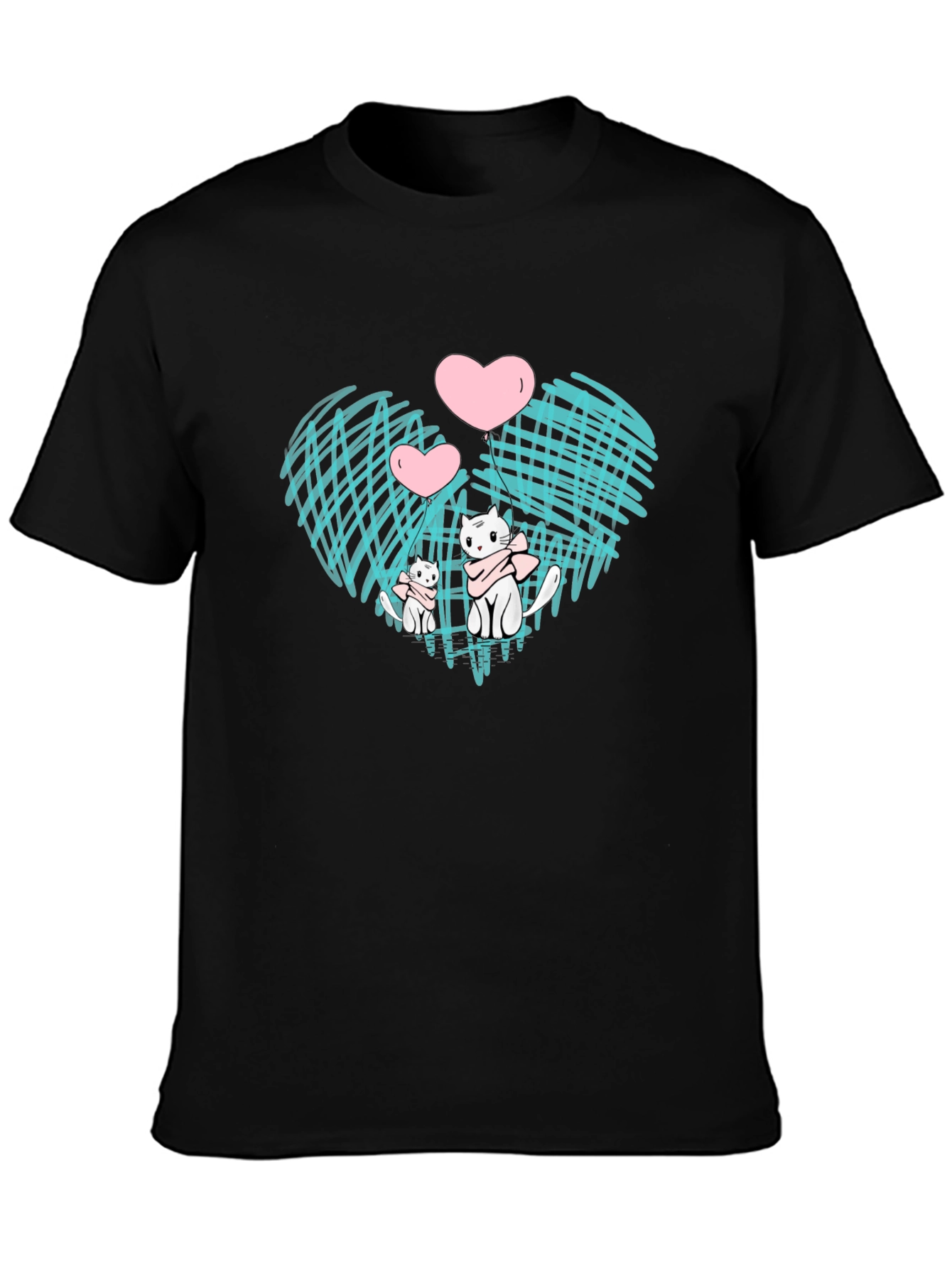 Cute Cats Heart Graphic Black Tee