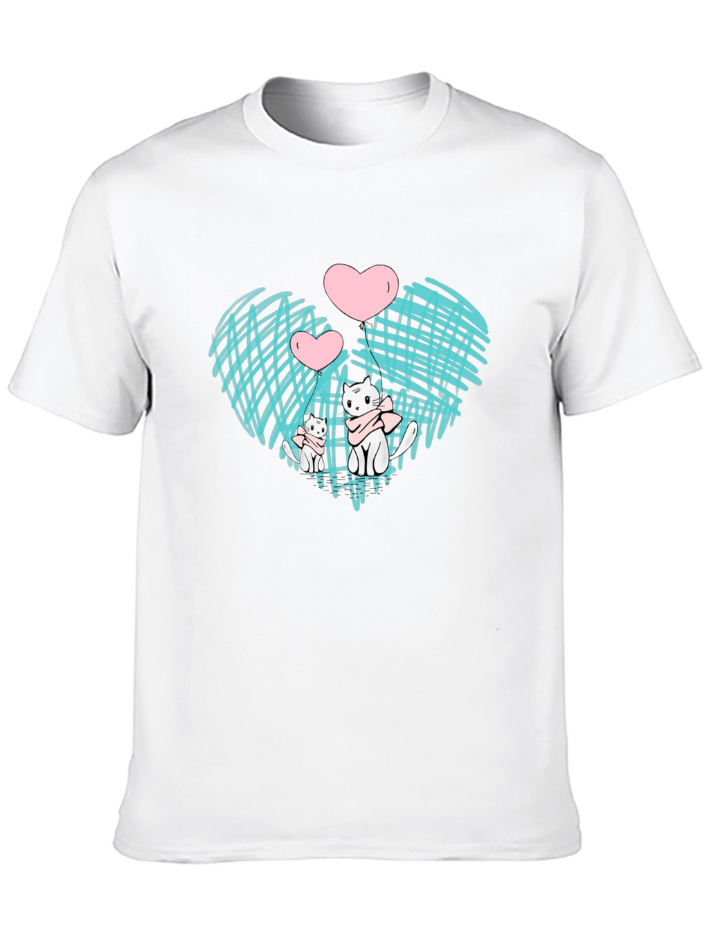 Cute Cats Heart Graphic Black Tee