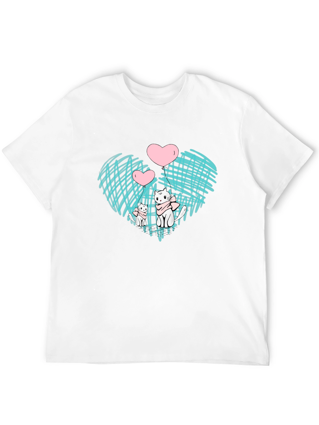 Cute Cats Heart Graphic Black Tee