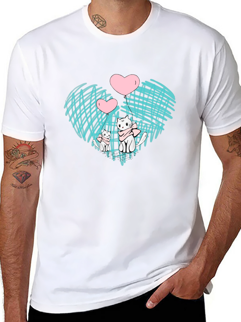Cute Cats Heart Graphic Black Tee