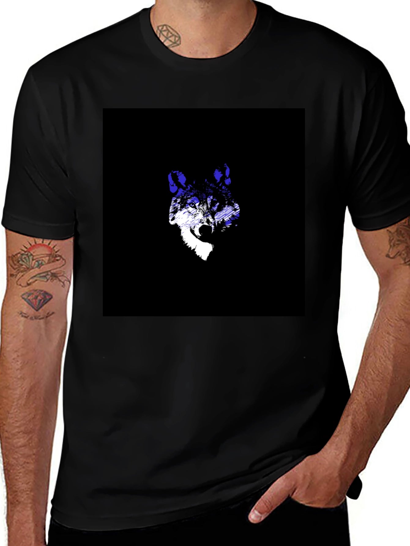 Wolf Graphic Tee - Black Crew Neck T-Shirt