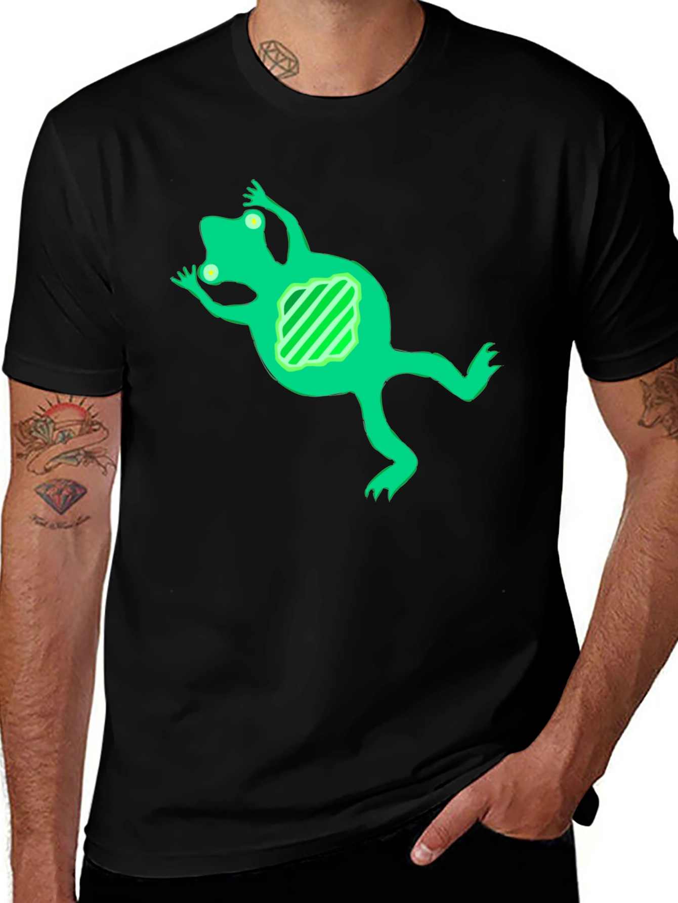 Cool Frog Graphic Tee - Black Cotton Blend