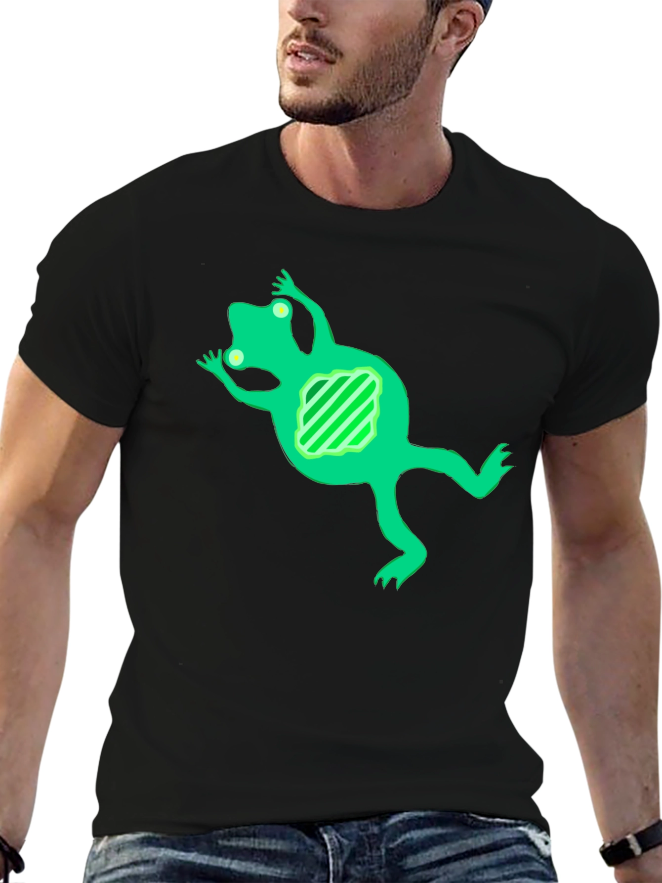 Cool Frog Graphic Tee - Black Cotton Blend