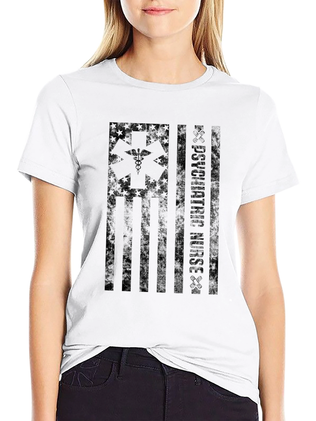 Psychiatric Nurse USA Flag Graphic T-Shirt