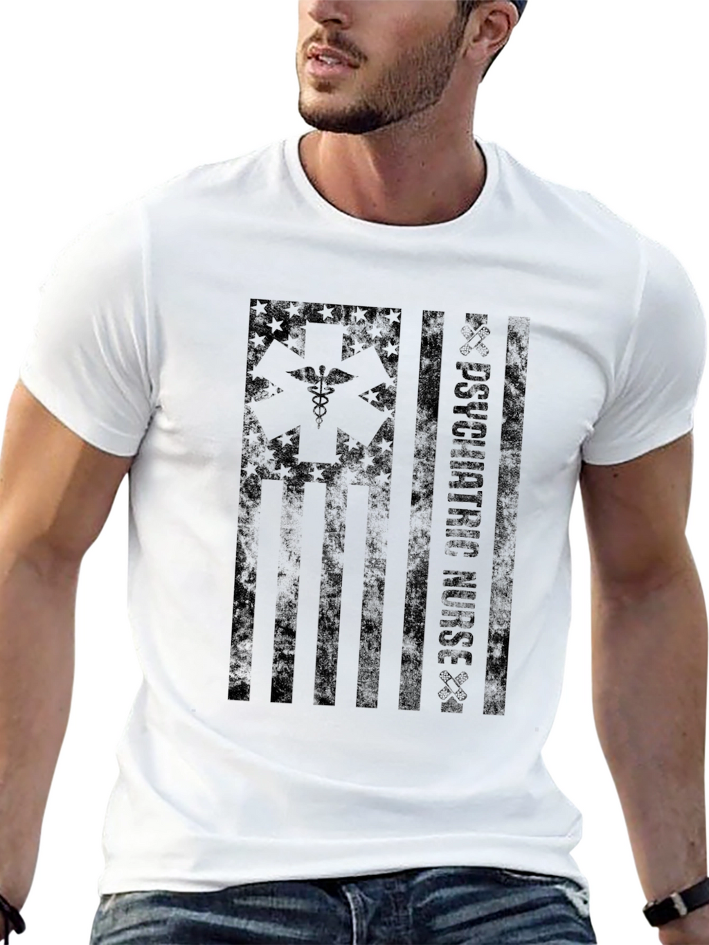 Psychiatric Nurse USA Flag Graphic T-Shirt