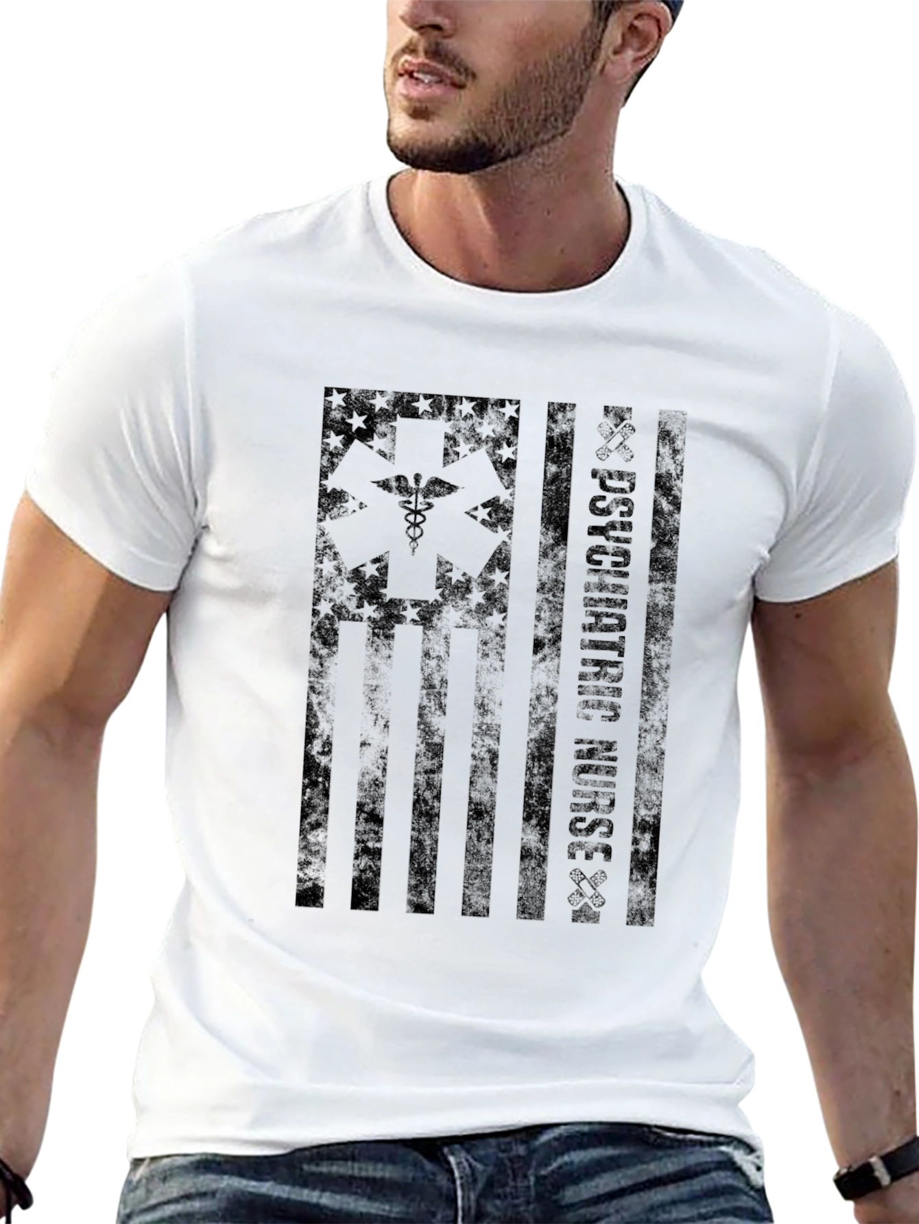 Psychiatric Nurse USA Flag Graphic T-Shirt