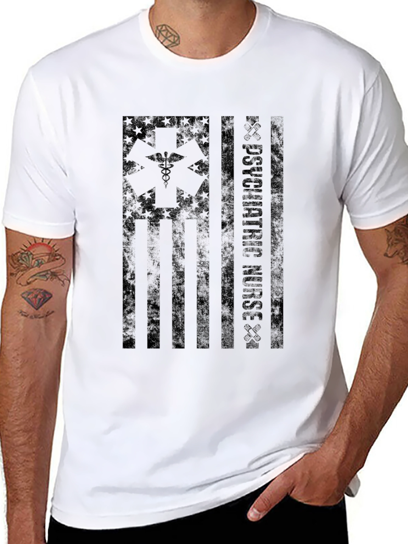Psychiatric Nurse USA Flag Graphic T-Shirt