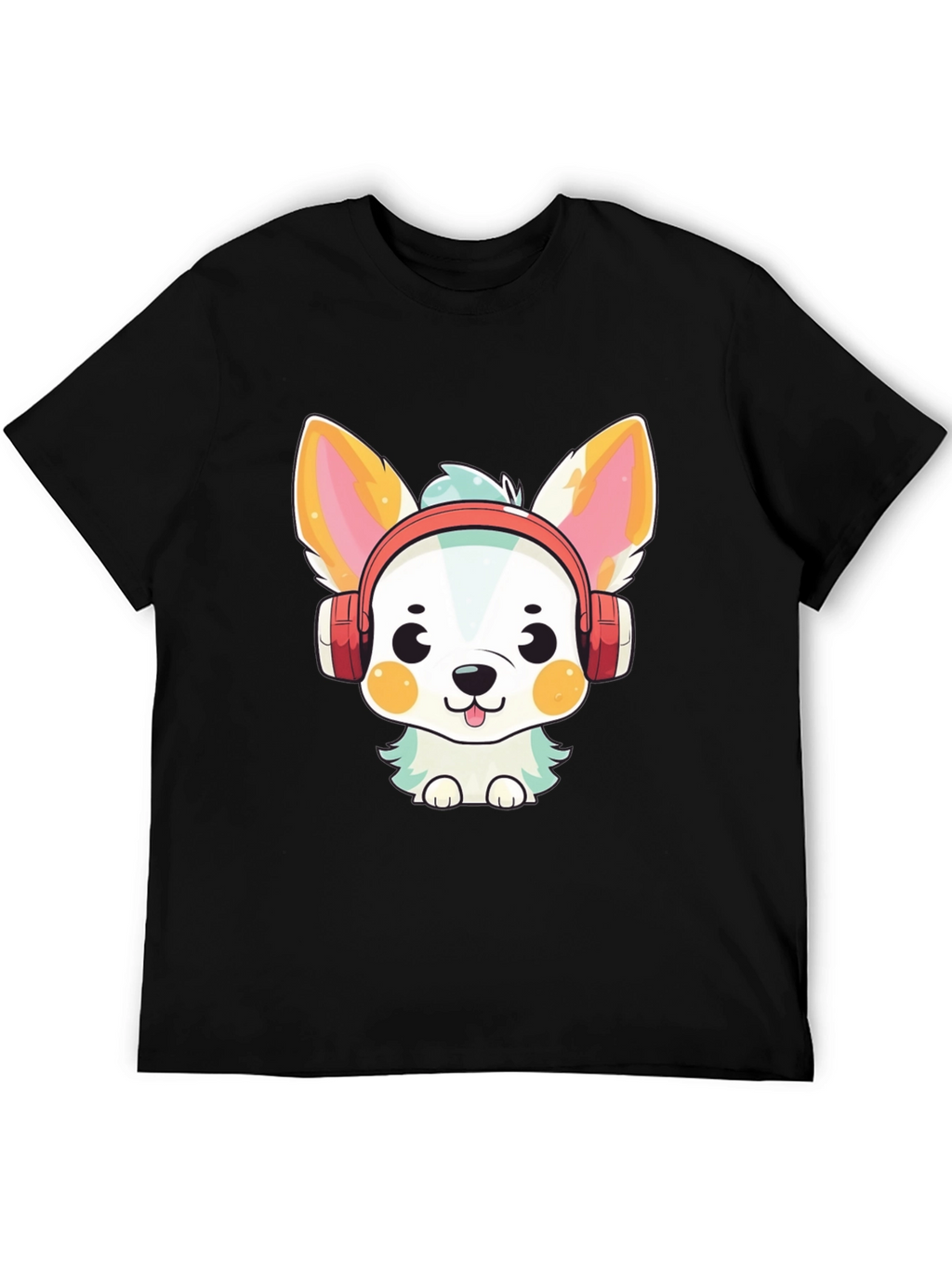 Cute Cartoon Dog with Headphones Graphic Tee