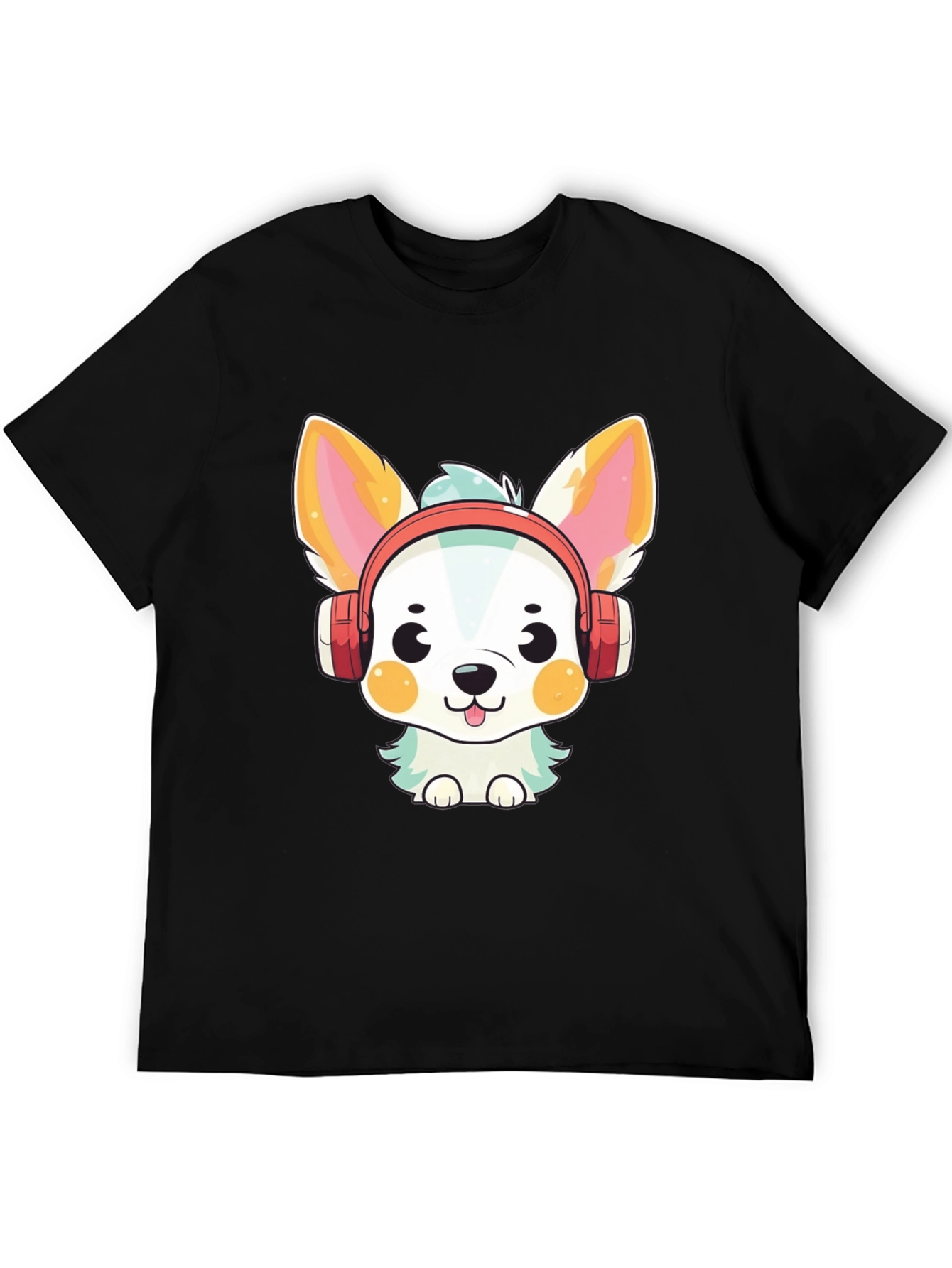 Cute Cartoon Dog with Headphones Graphic Tee