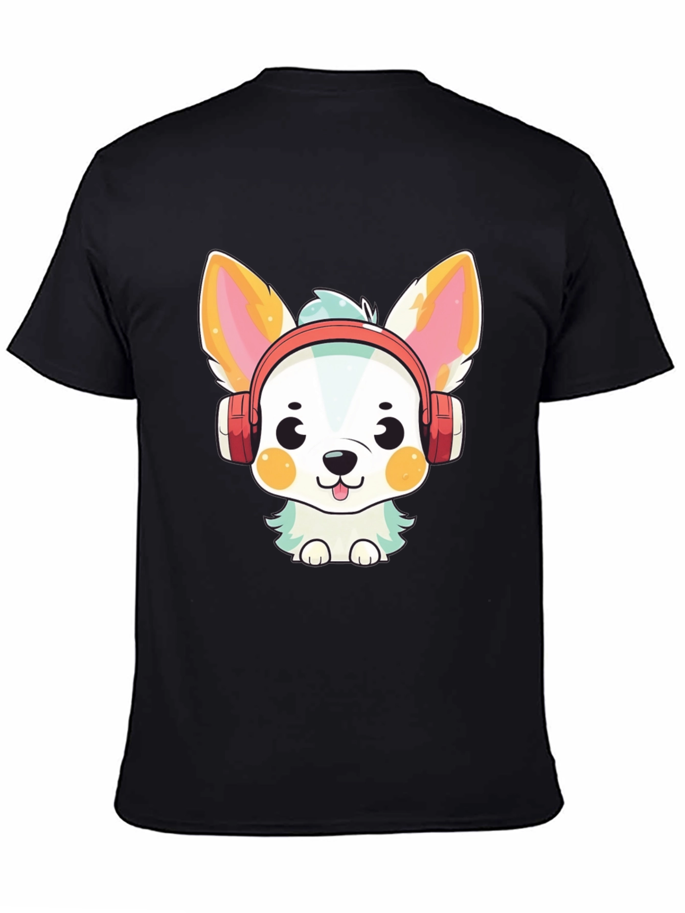 Cute Cartoon Dog with Headphones Graphic Tee