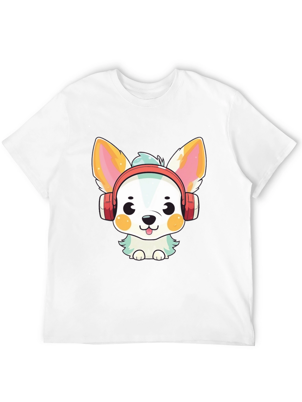 Cute Cartoon Dog with Headphones Graphic Tee