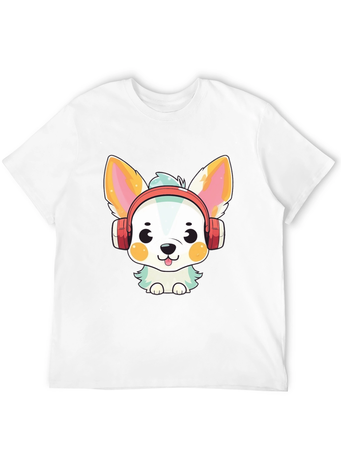 Cute Cartoon Dog with Headphones Graphic Tee