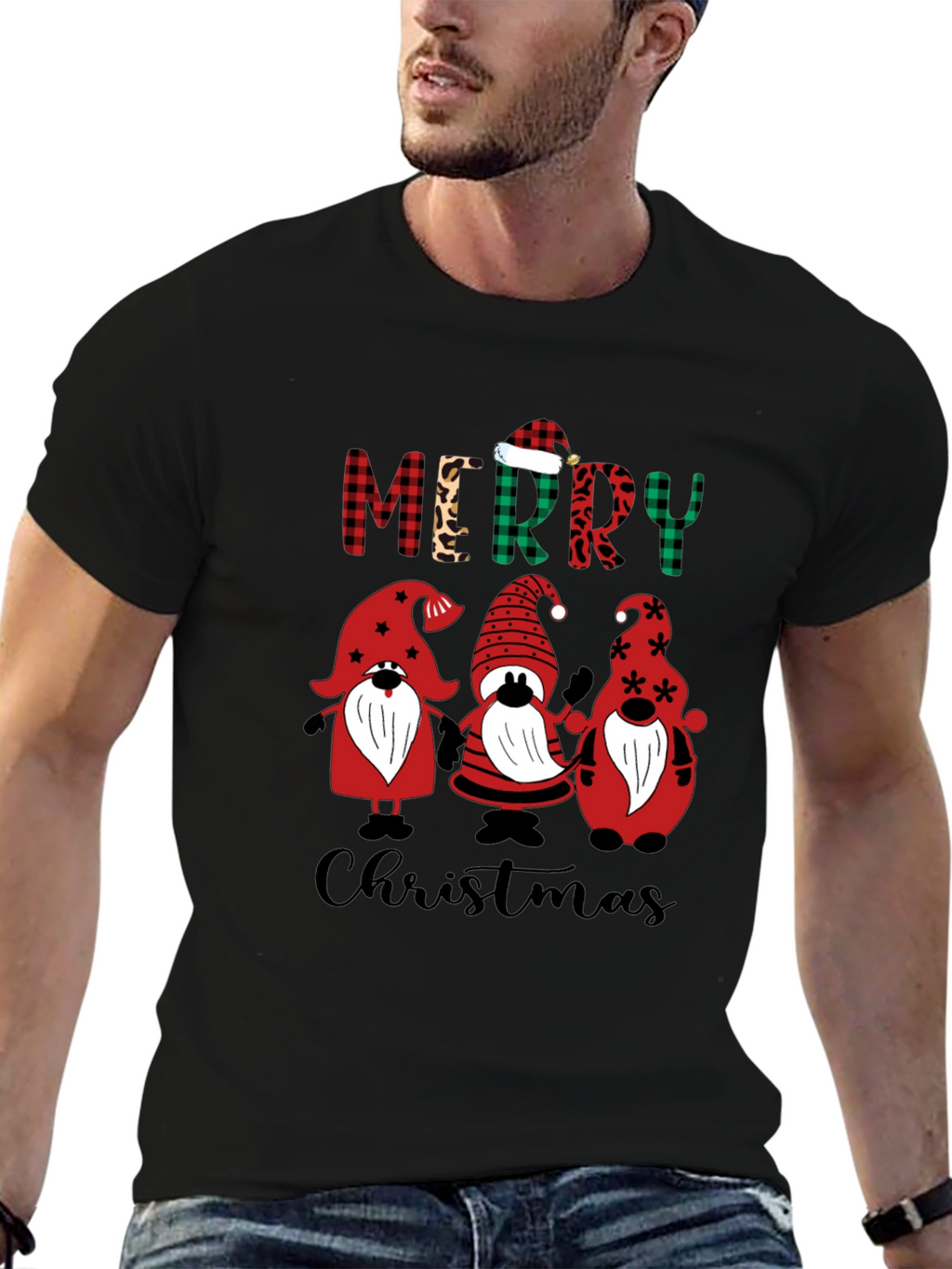 Festive Gnome Merry Christmas Graphic Tee
