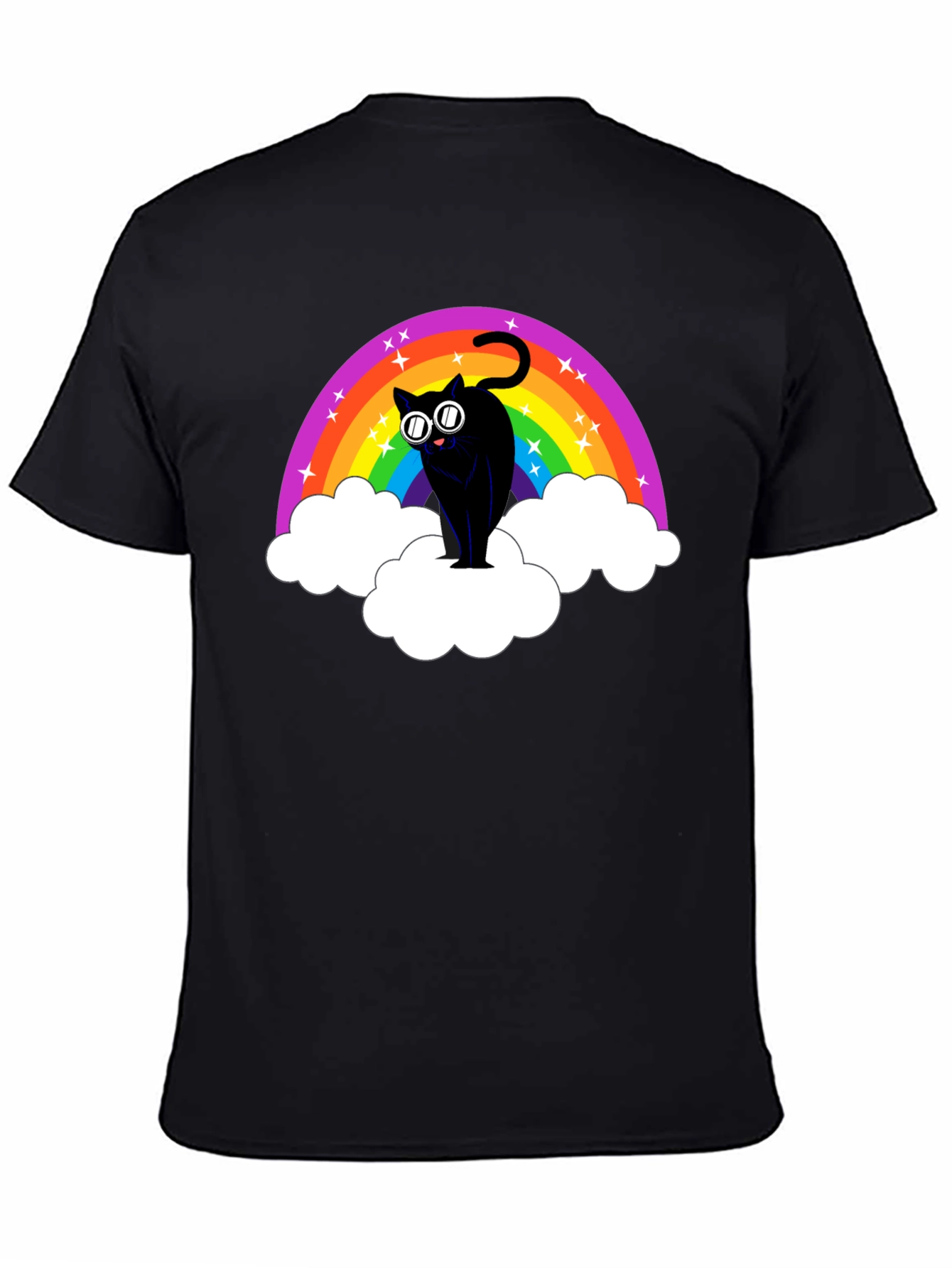 Rainbow Cat T-Shirt - Black Cotton Tee