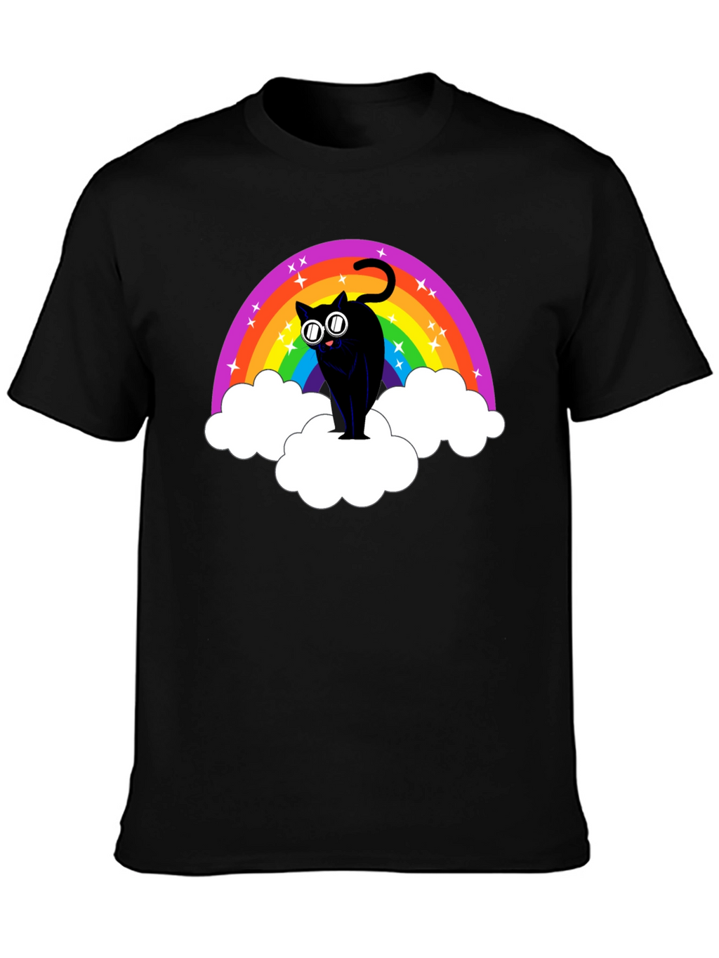 Rainbow Cat T-Shirt - Black Cotton Tee