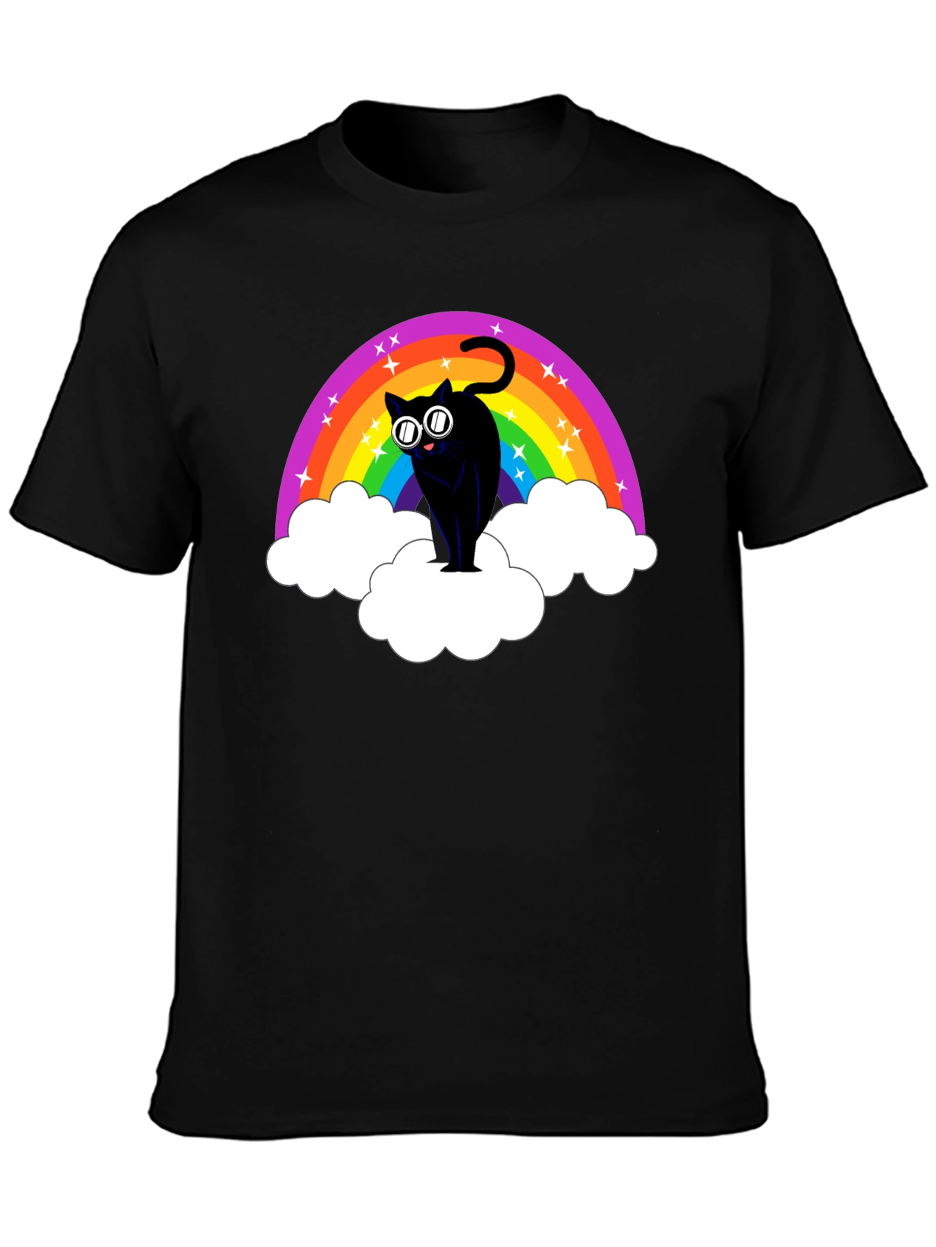 Rainbow Cat T-Shirt - Black Cotton Tee