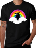 Rainbow Cat T-Shirt - Black Cotton Tee