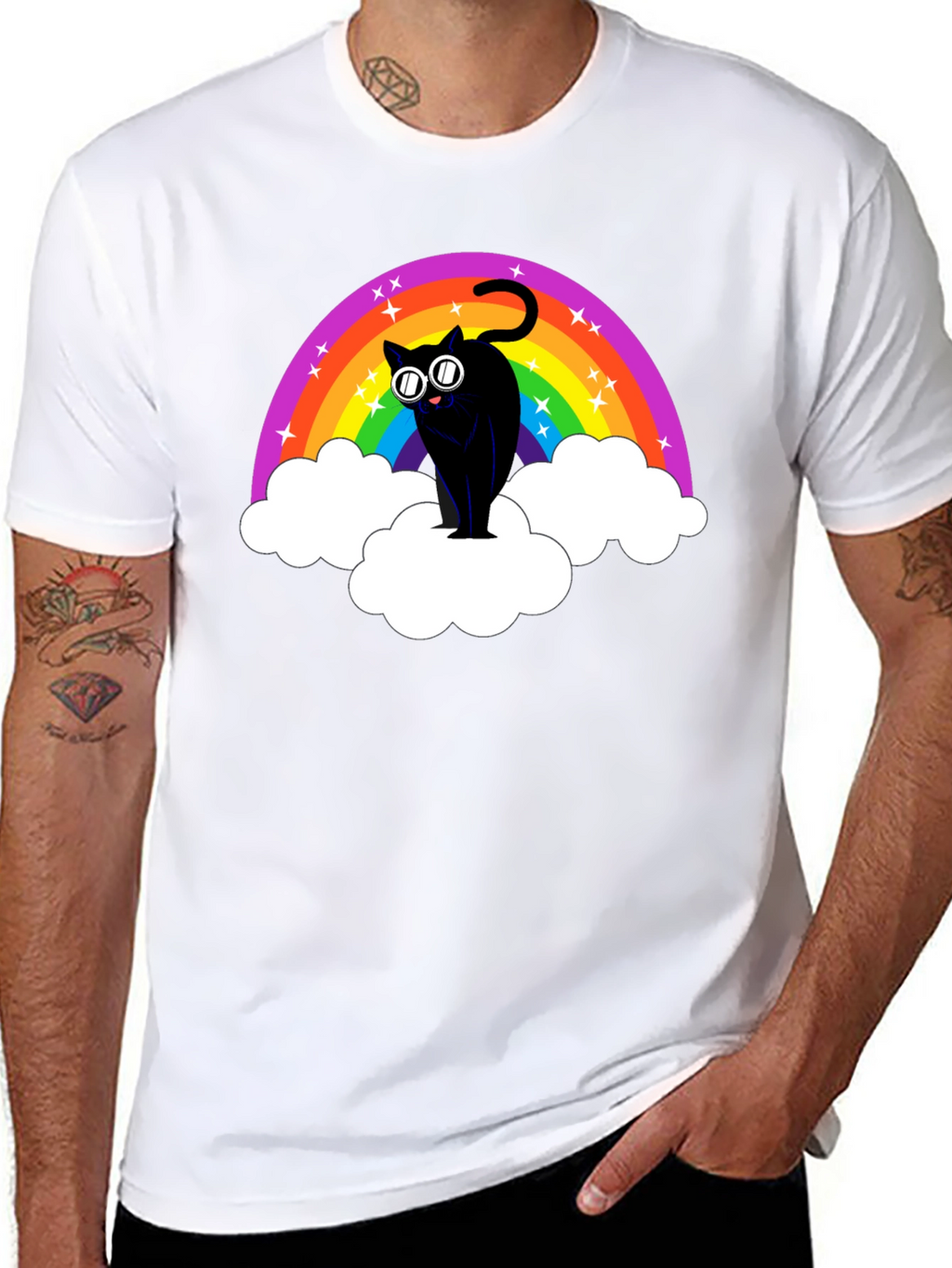 Rainbow Cat T-Shirt - Black Cotton Tee