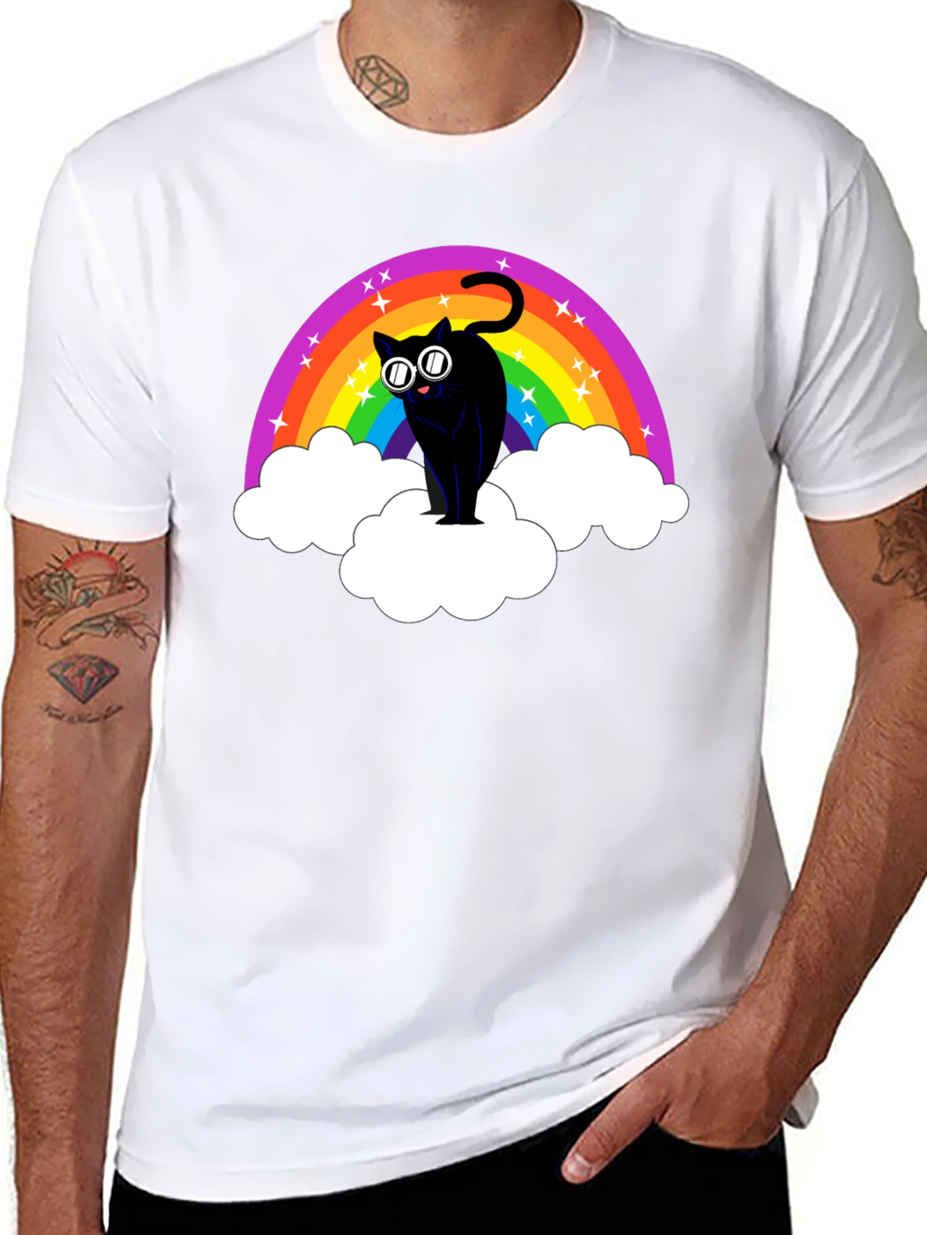 Rainbow Cat T-Shirt - Black Cotton Tee