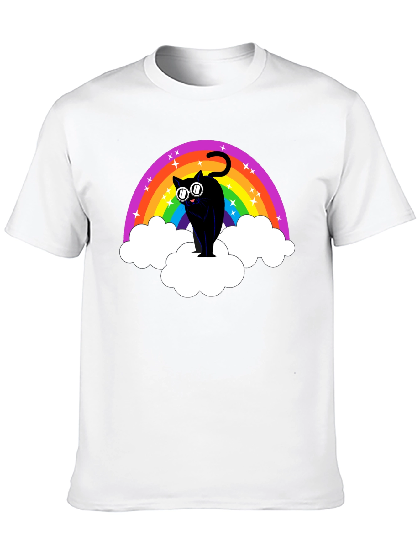 Rainbow Cat T-Shirt - Black Cotton Tee