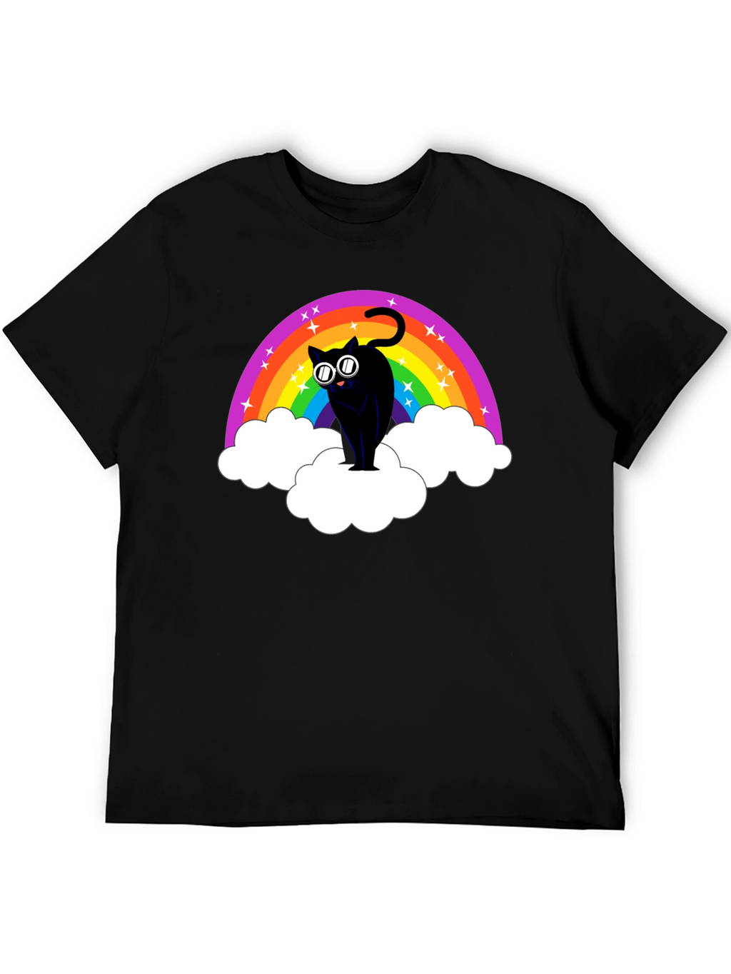 Rainbow Cat T-Shirt - Black Cotton Tee