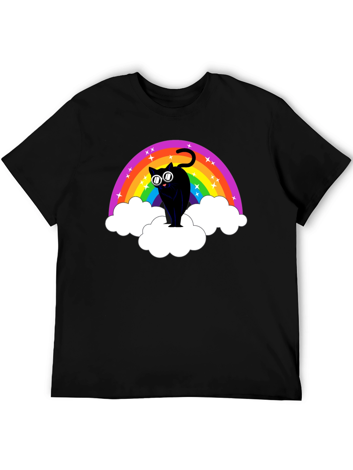 Rainbow Cat T-Shirt - Black Cotton Tee