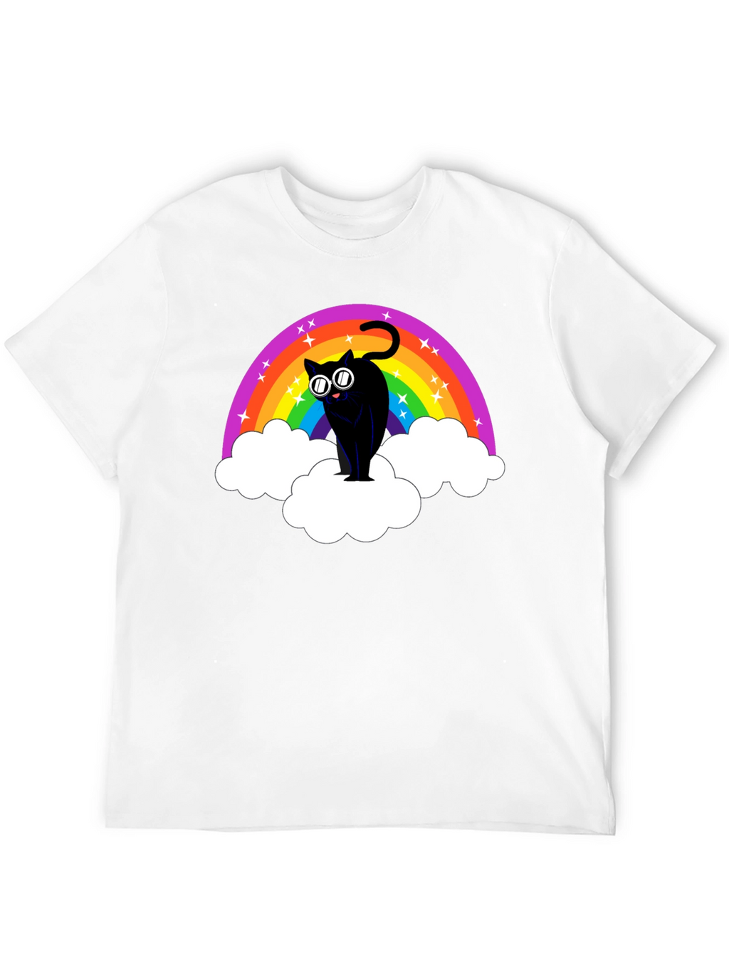 Rainbow Cat T-Shirt - Black Cotton Tee