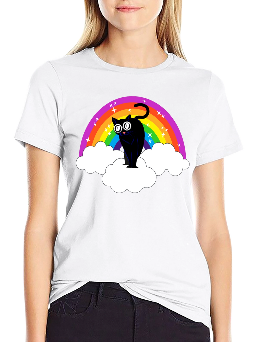 Rainbow Cat T-Shirt - Black Cotton Tee