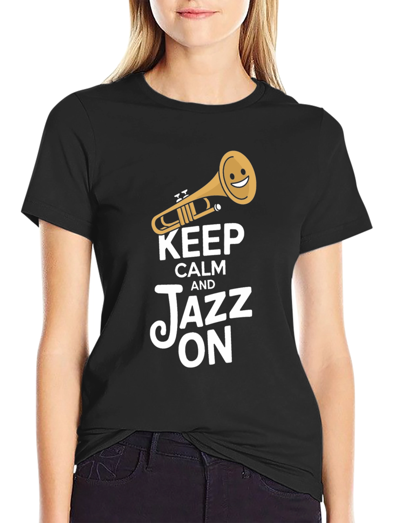 Keep Calm and Jazz On Black T-Shirt