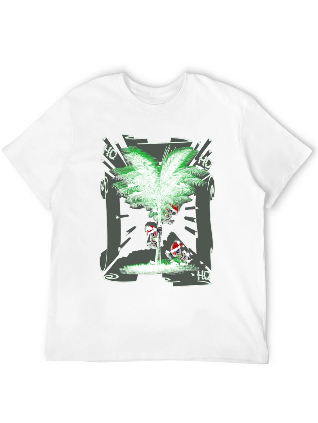 Tropical Christmas Tee with Santa Skeleton Design