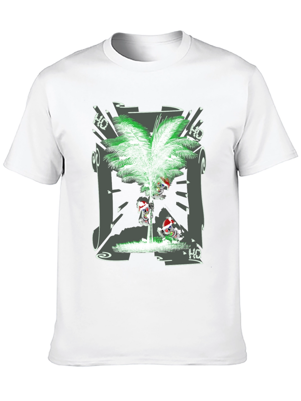 Tropical Christmas Tee with Santa Skeleton Design