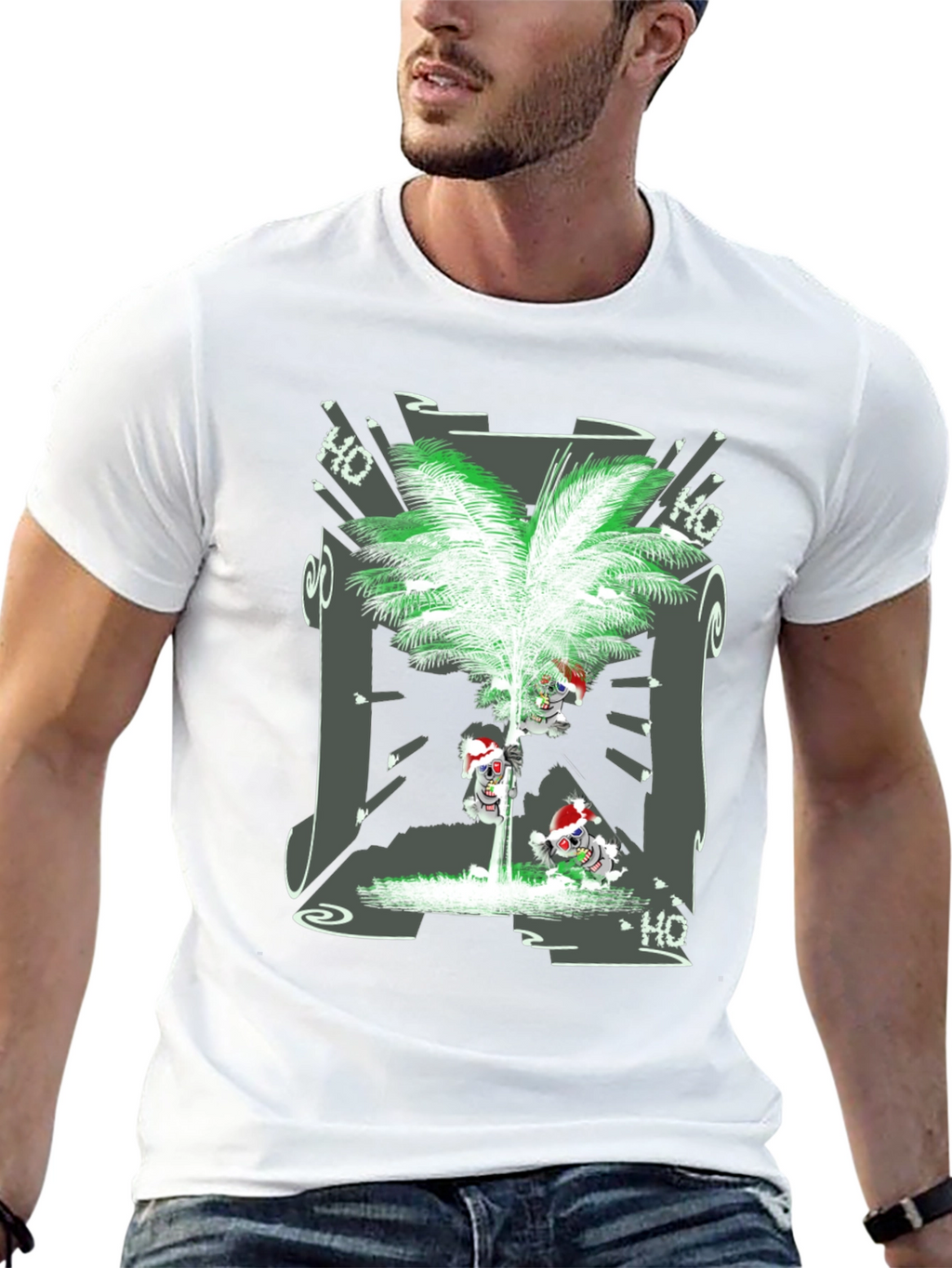 Tropical Christmas Tee with Santa Skeleton Design