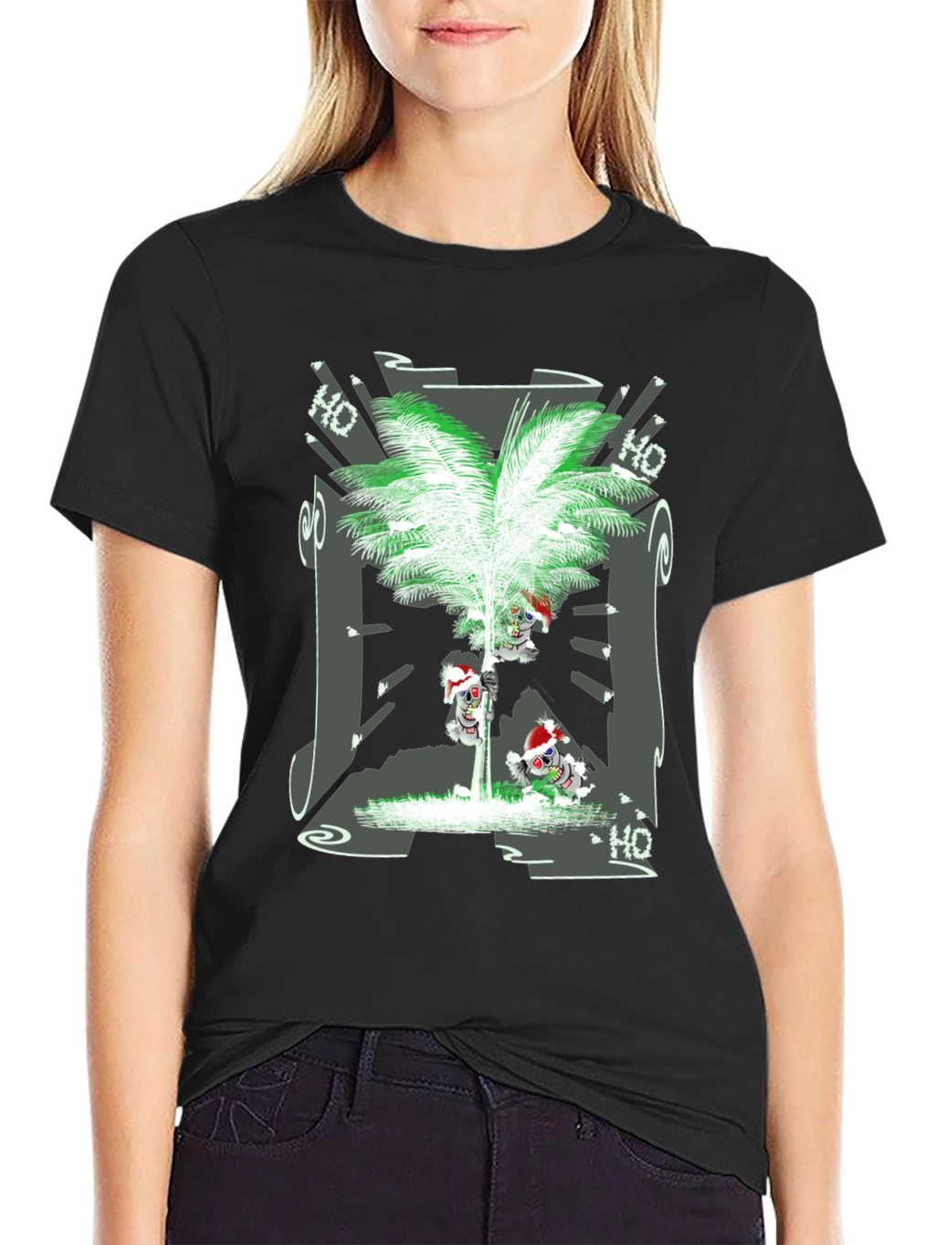 Tropical Christmas Tee with Santa Skeleton Design