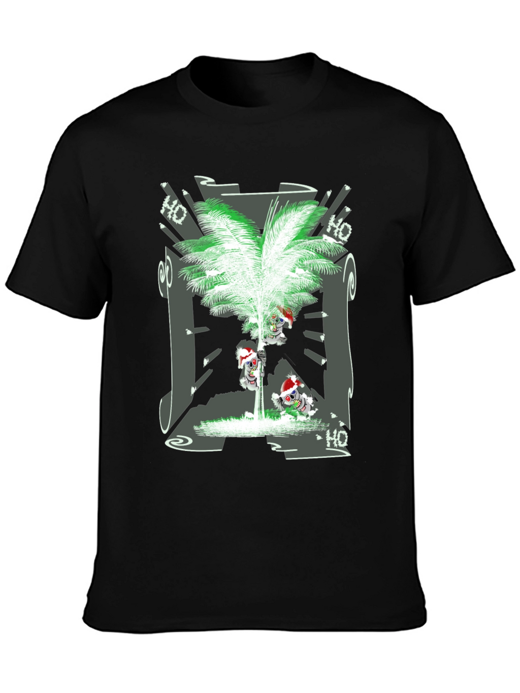 Tropical Christmas Tee with Santa Skeleton Design