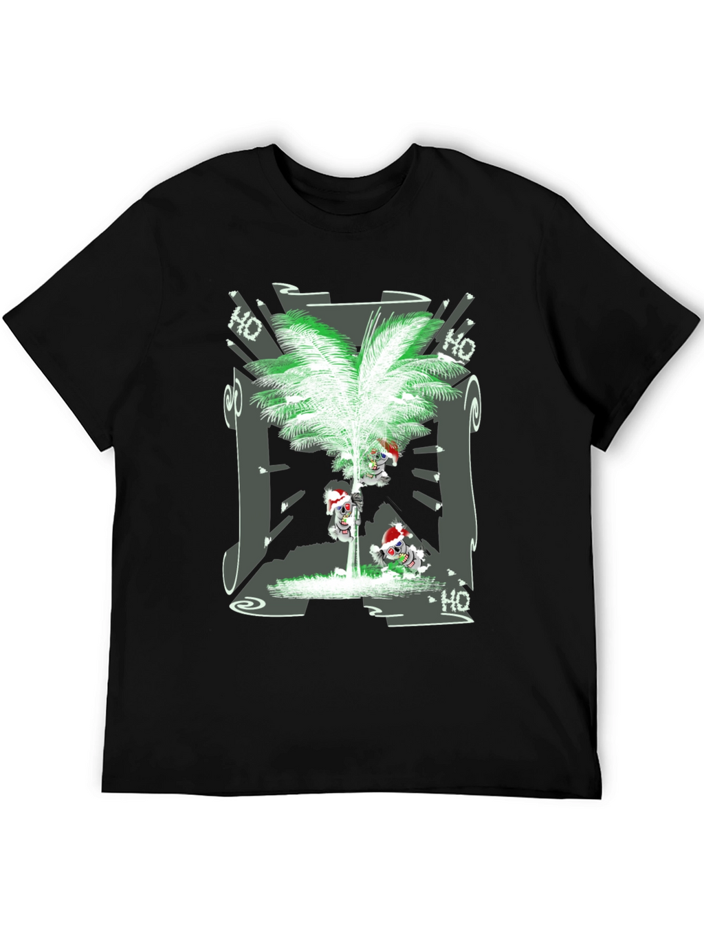 Tropical Christmas Tee with Santa Skeleton Design