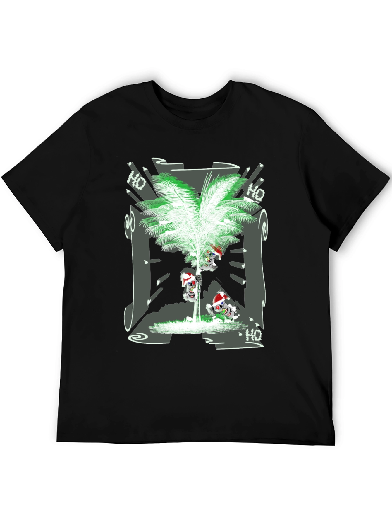 Tropical Christmas Tee with Santa Skeleton Design