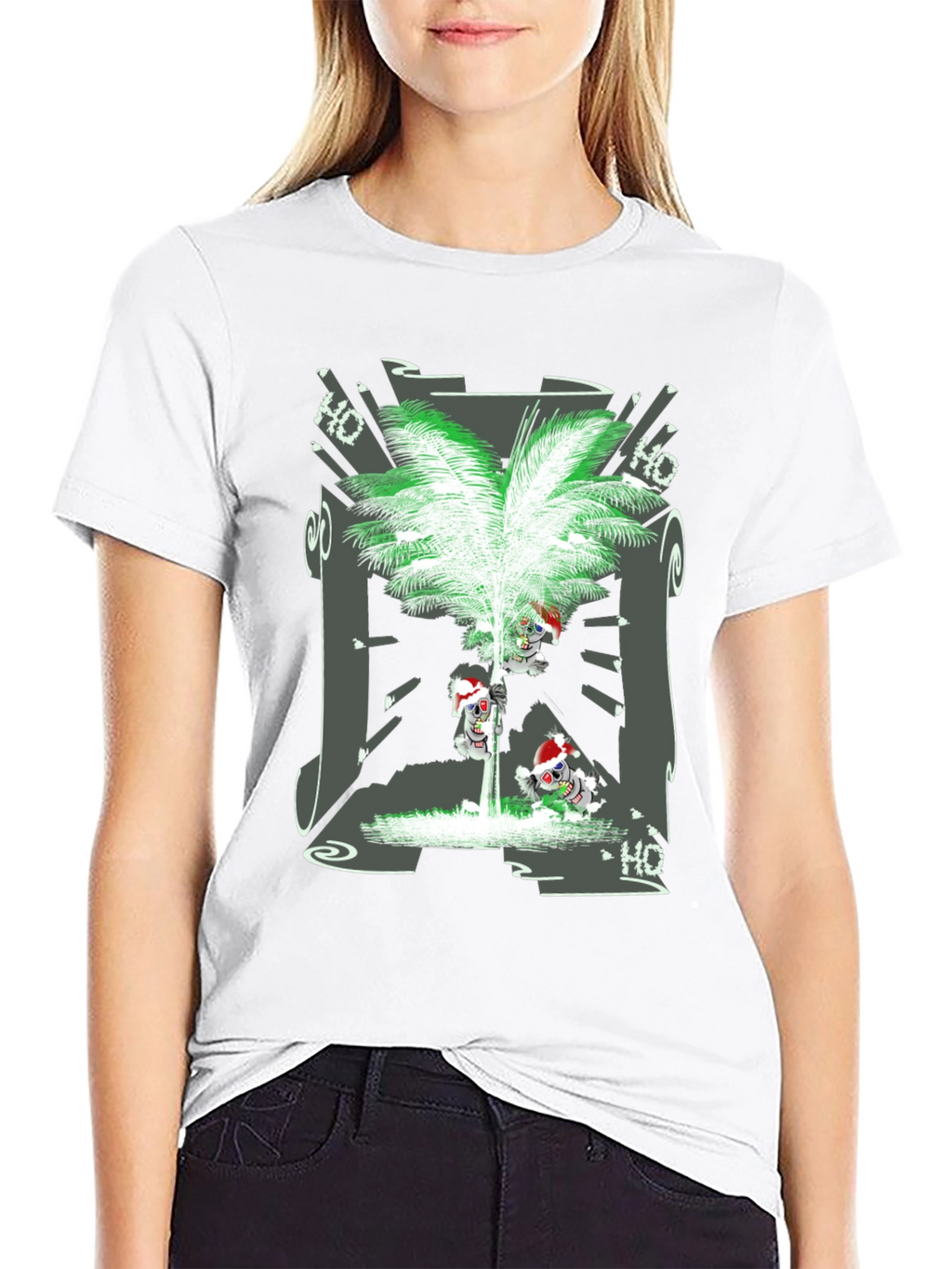 Tropical Christmas Tee with Santa Skeleton Design