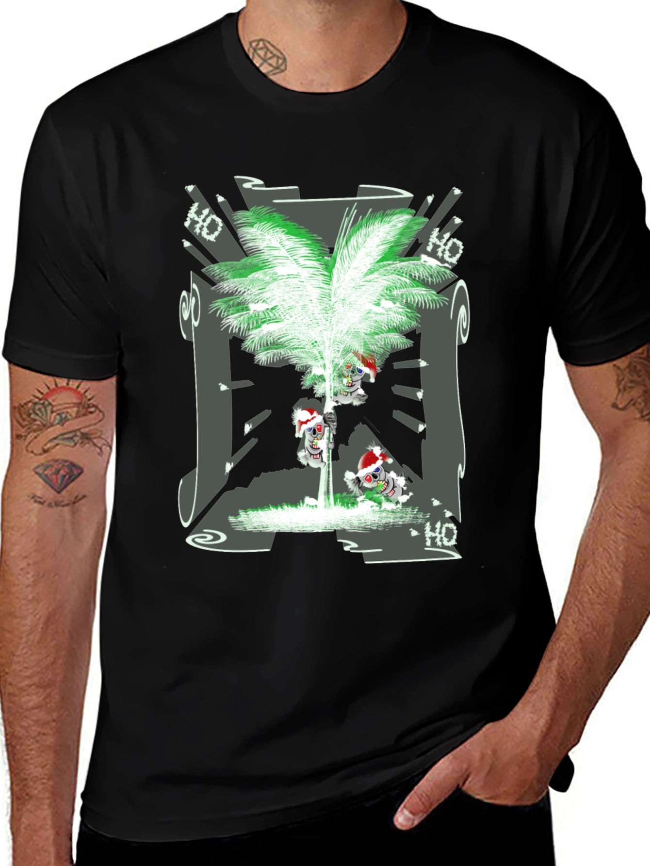 Tropical Christmas Tee with Santa Skeleton Design