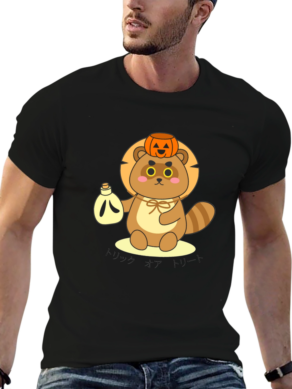 Cute Tanuki Pumpkin Tee - Halloween Style
