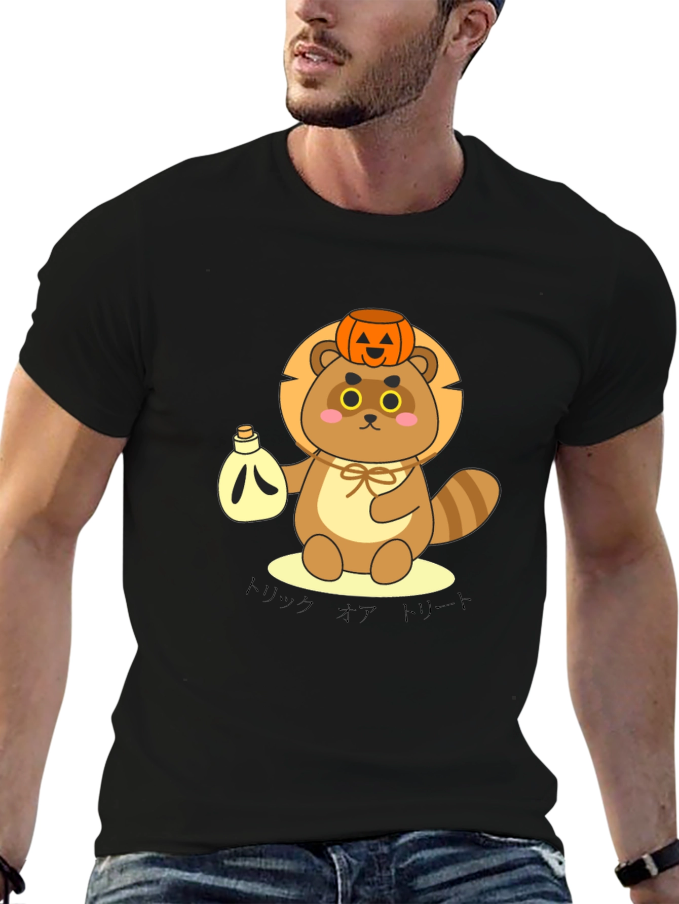Cute Tanuki Pumpkin Tee - Halloween Style