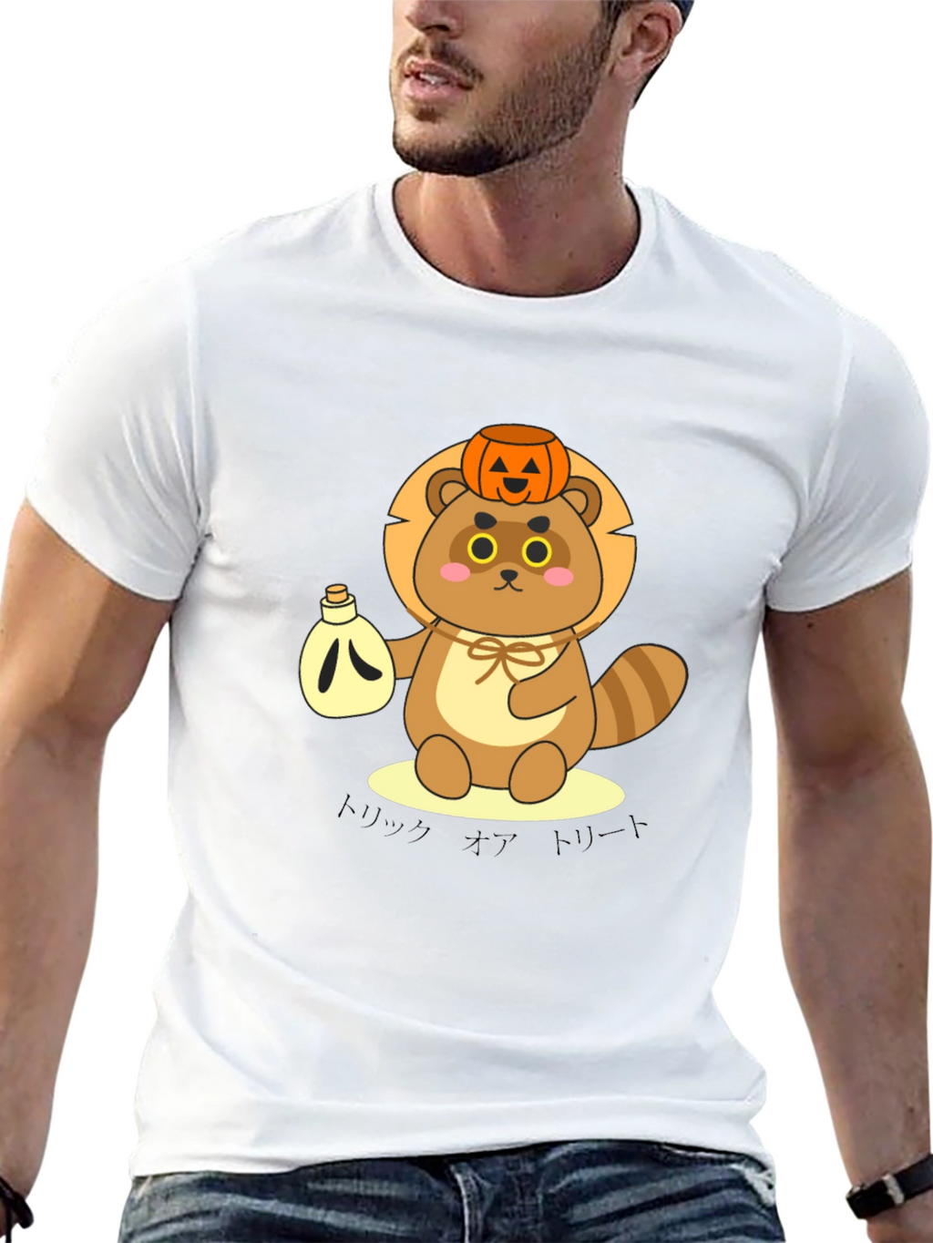 Cute Tanuki Pumpkin Tee - Halloween Style