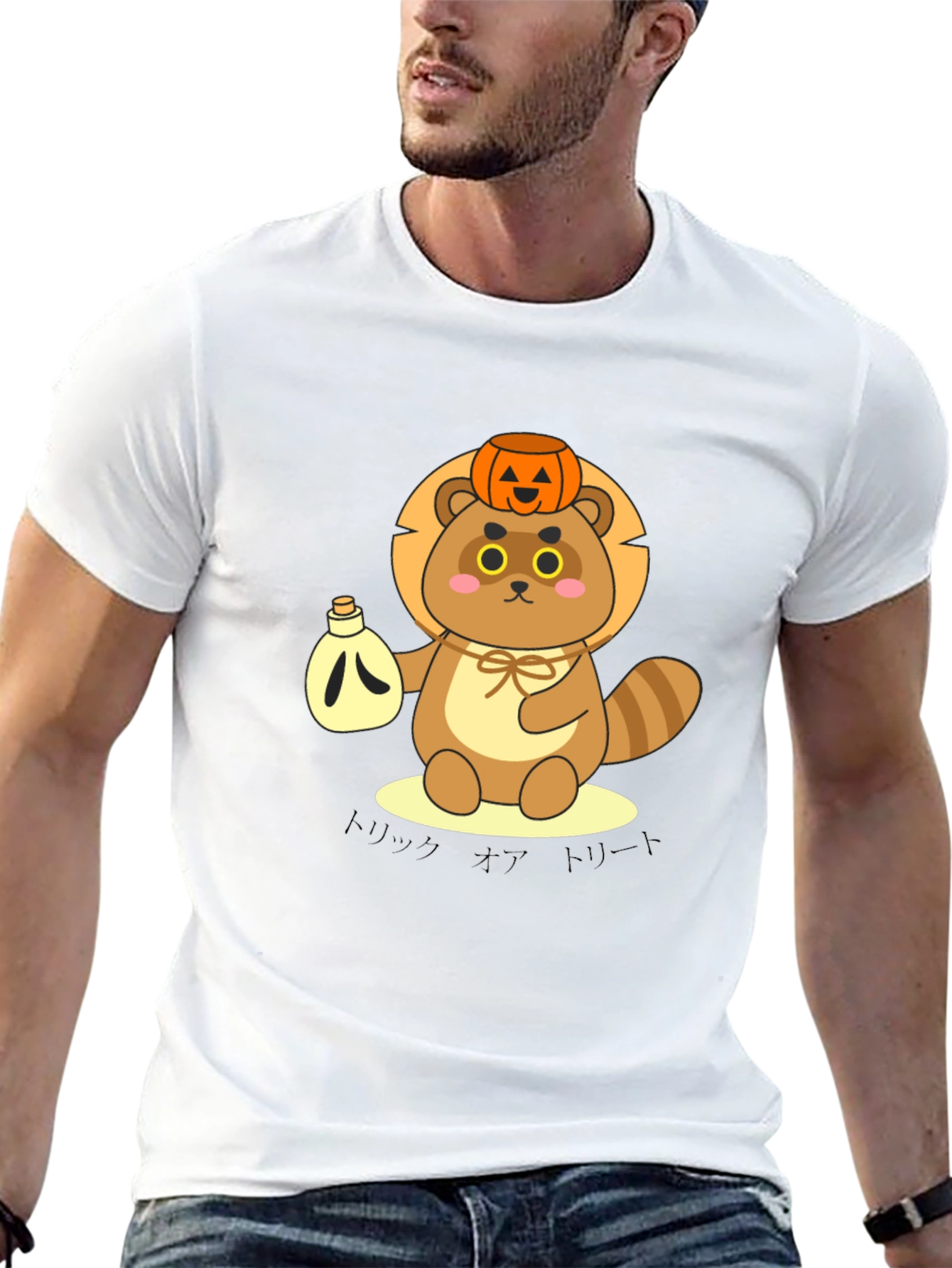 Cute Tanuki Pumpkin Tee - Halloween Style