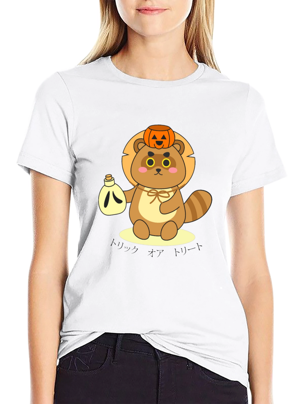 Cute Tanuki Pumpkin Tee - Halloween Style