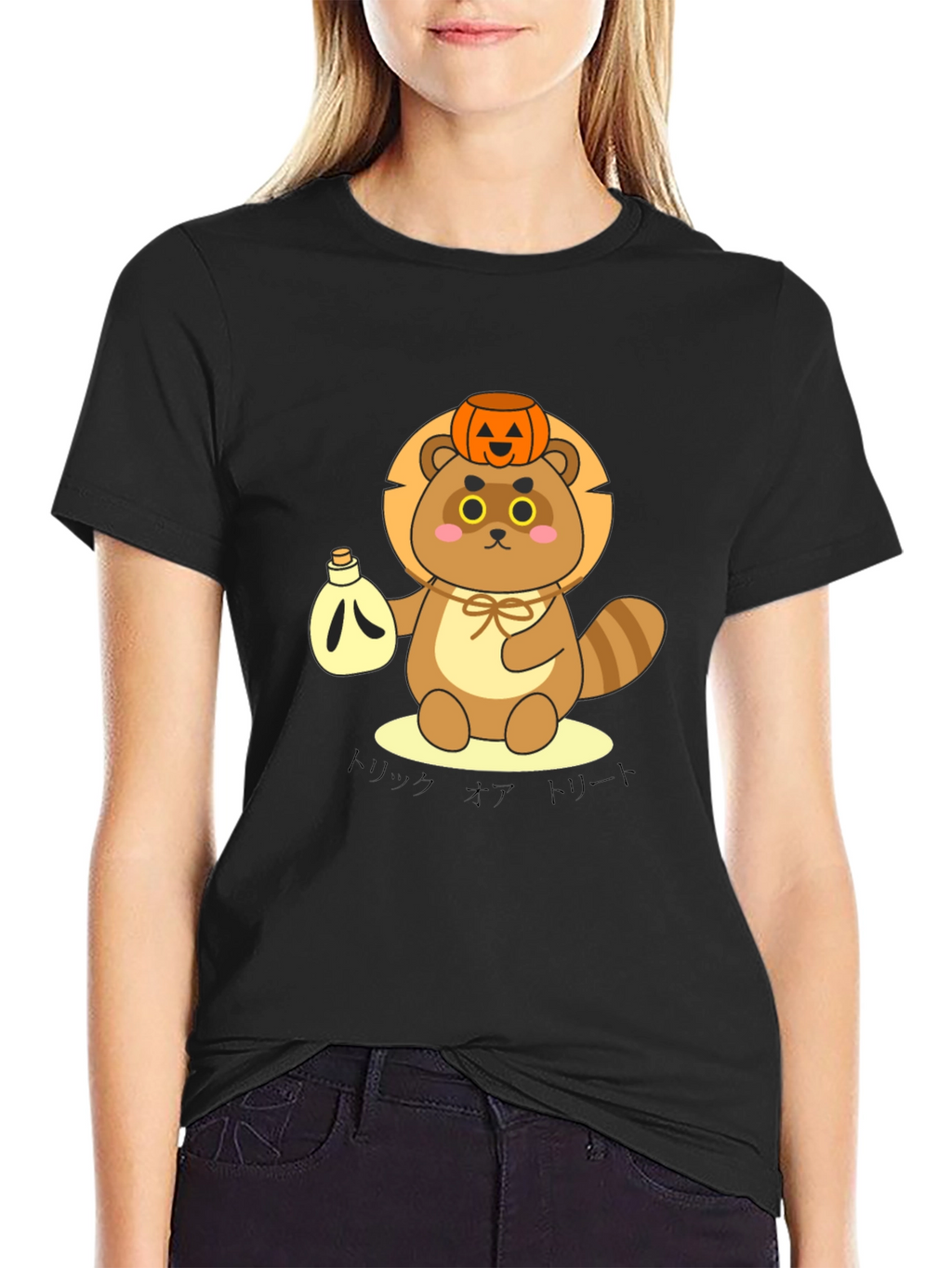 Cute Tanuki Pumpkin Tee - Halloween Style
