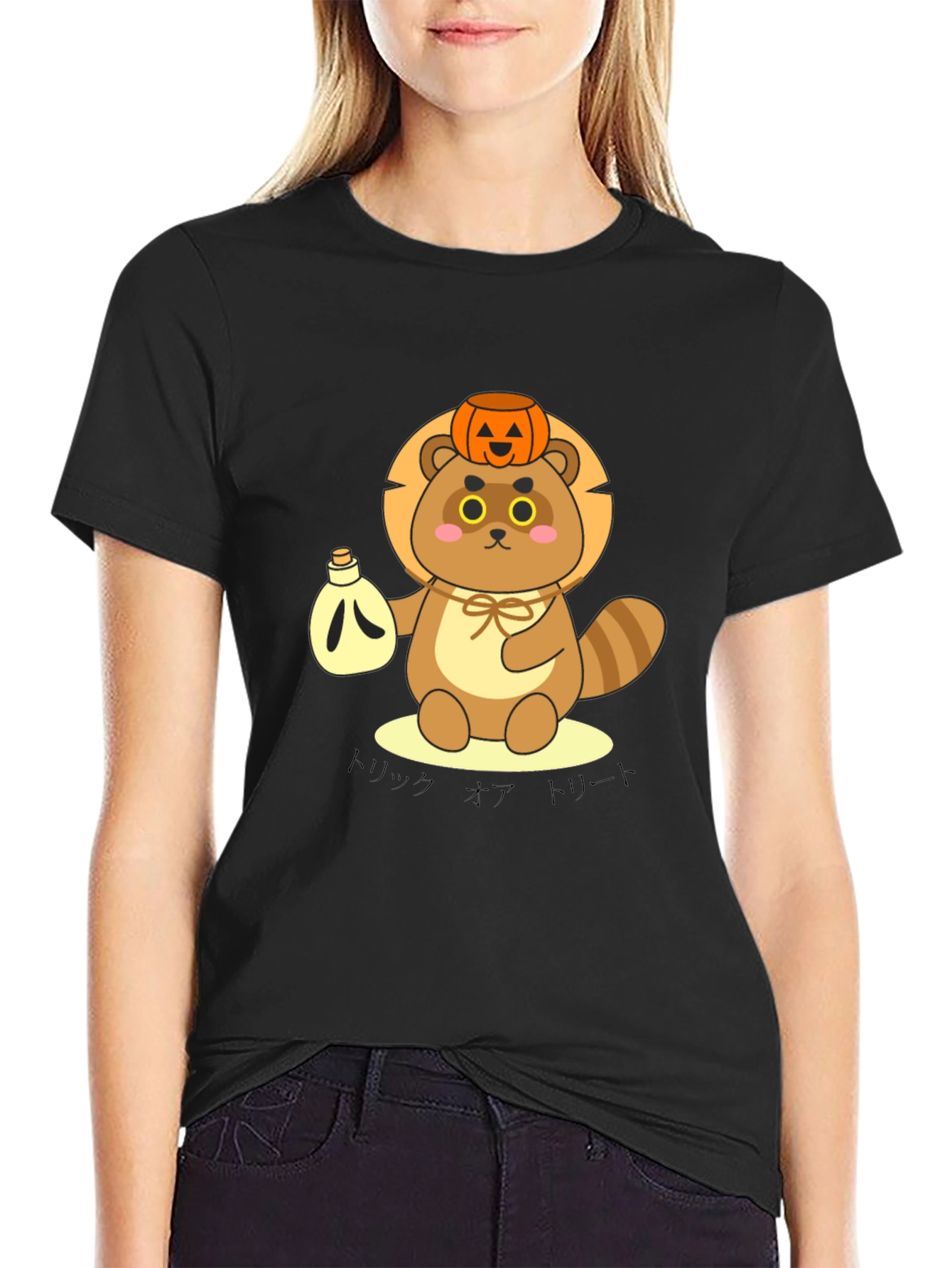 Cute Tanuki Pumpkin Tee - Halloween Style