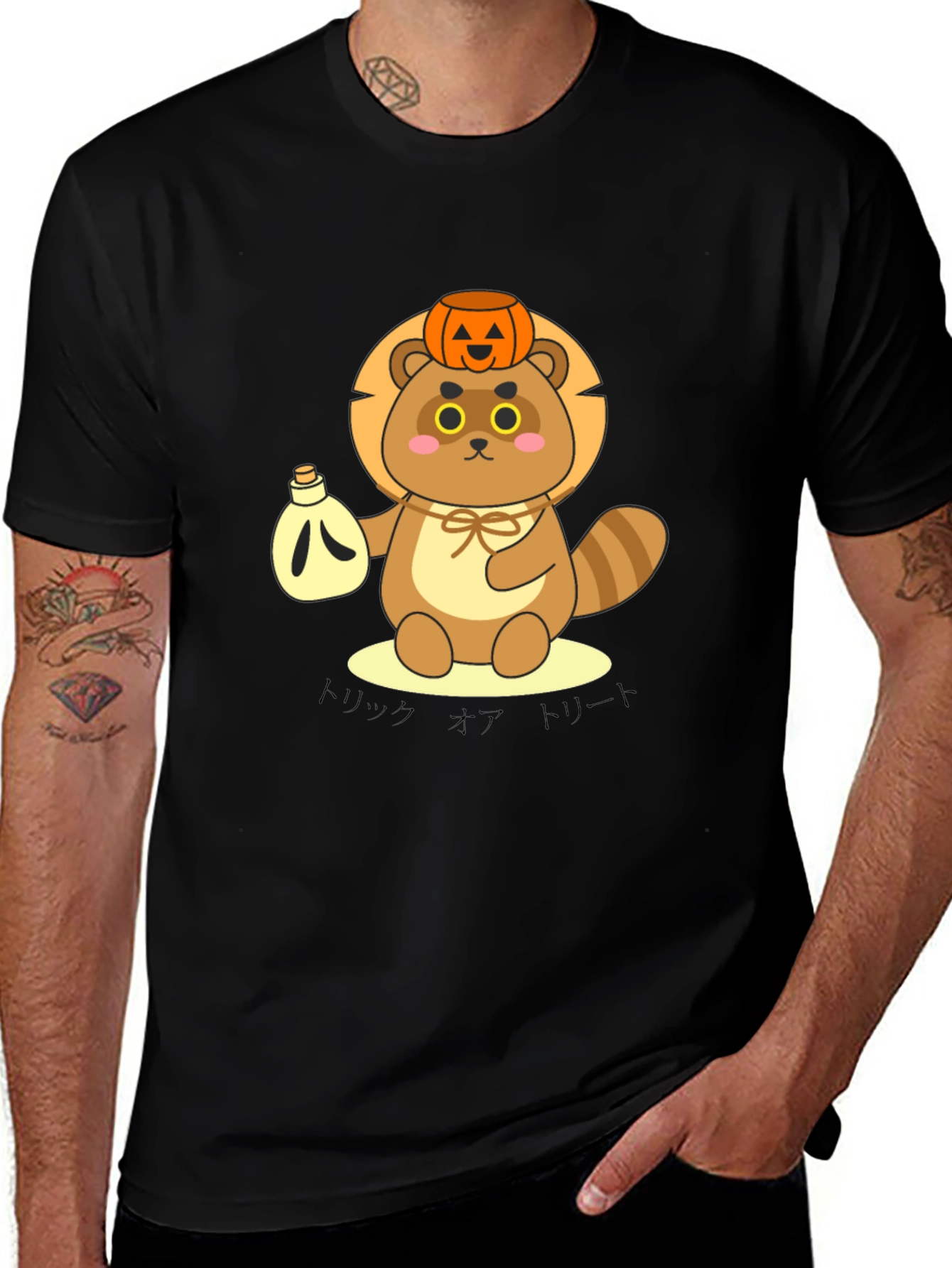 Cute Tanuki Pumpkin Tee - Halloween Style